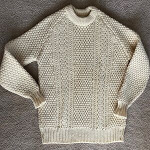 Lisheen 100% Wool Fisherman Sweater Hand Made in Ireland, Mens L, Crew, Vintage